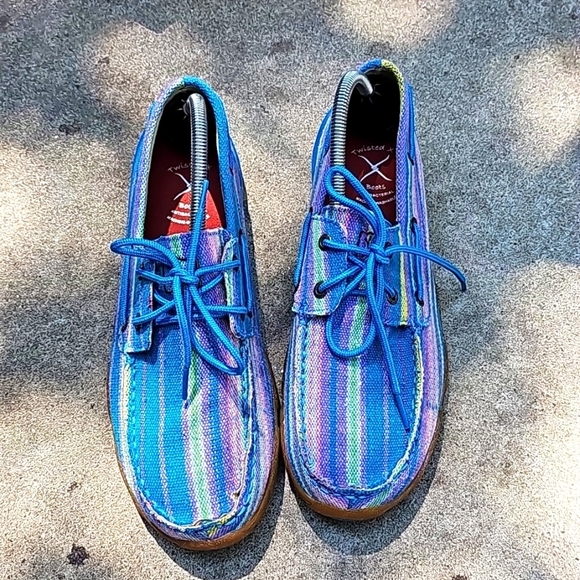 Twisted X #WDM0048 Boat Driving Moc Blue Textile Denim Shoes Women’s Size 10 M - Picture 1 of 7